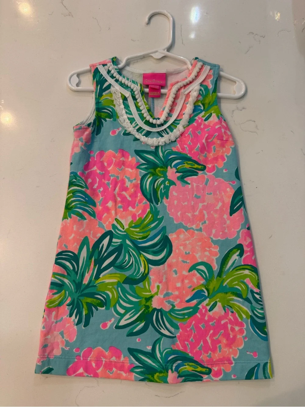 Lilly Pulitzer Girls' Aqua, Pink & Green Floral/Pineapple Tank Dress